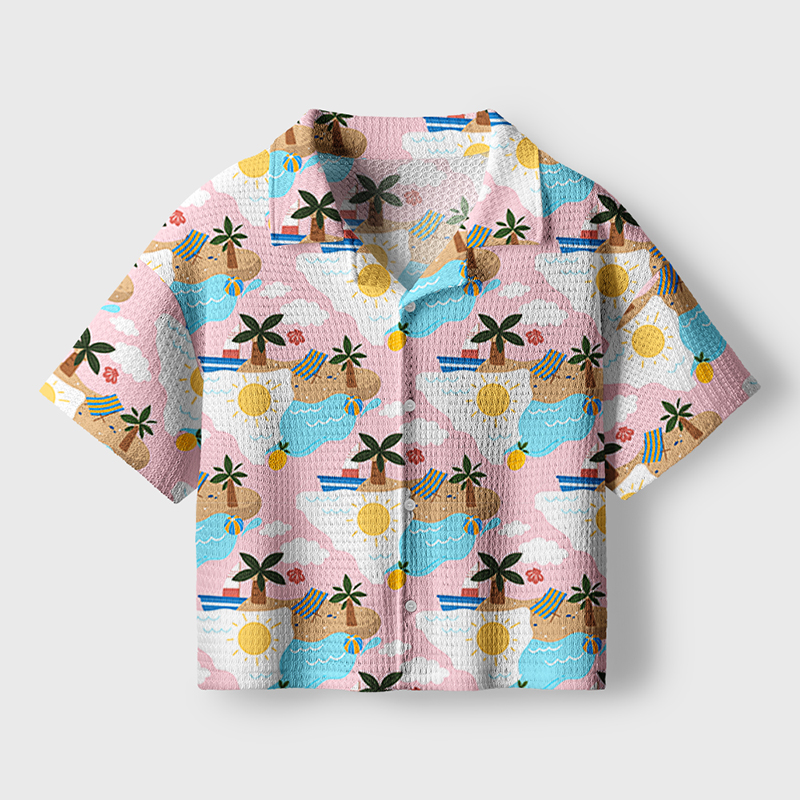 Sunshine Beach Summer Teacher Crochet Crop Camp Shirt
