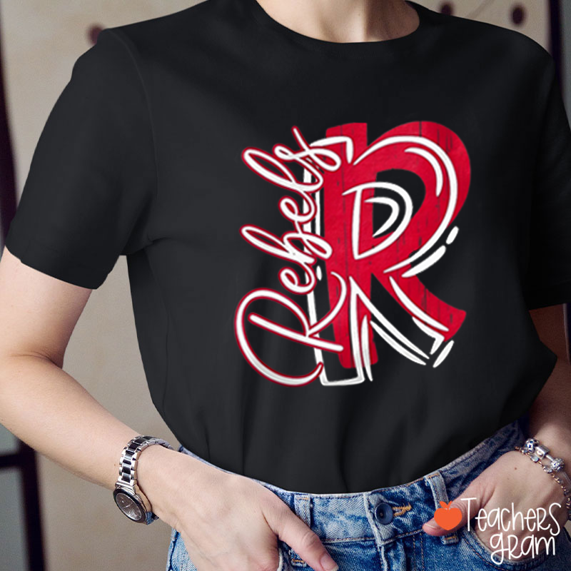 Personalized School Spirit Mascot Initial Teacher T-Shirt