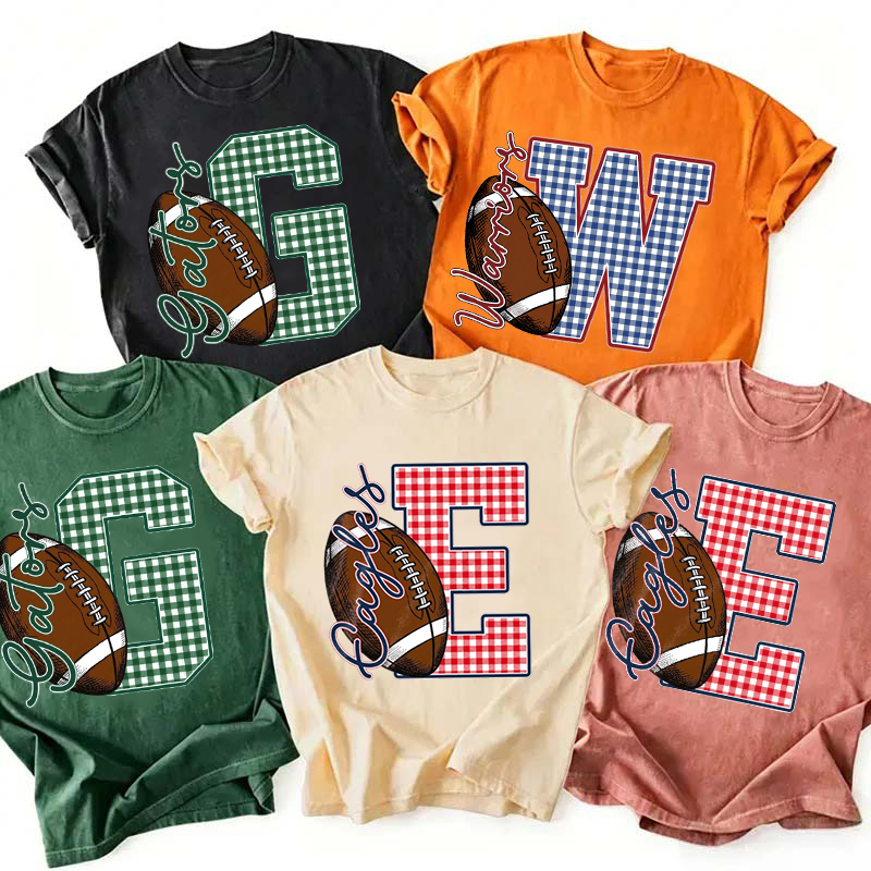 Personalized Mascot Sport Plaid Monogram Teacher T‑Shirt