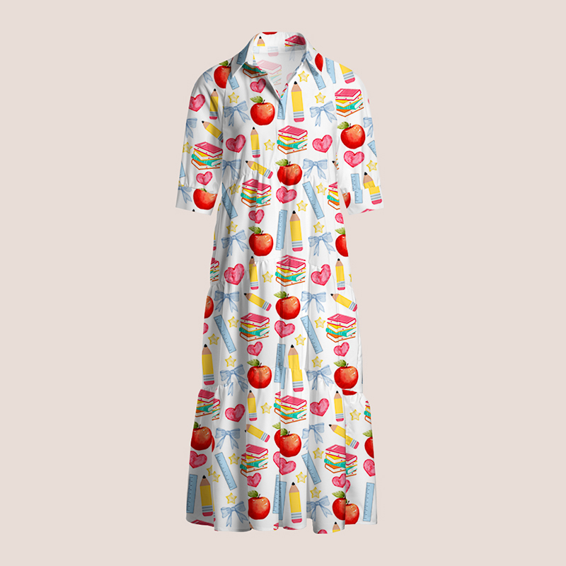 Apple Pencil Books Bow  Teacher Shirtdress