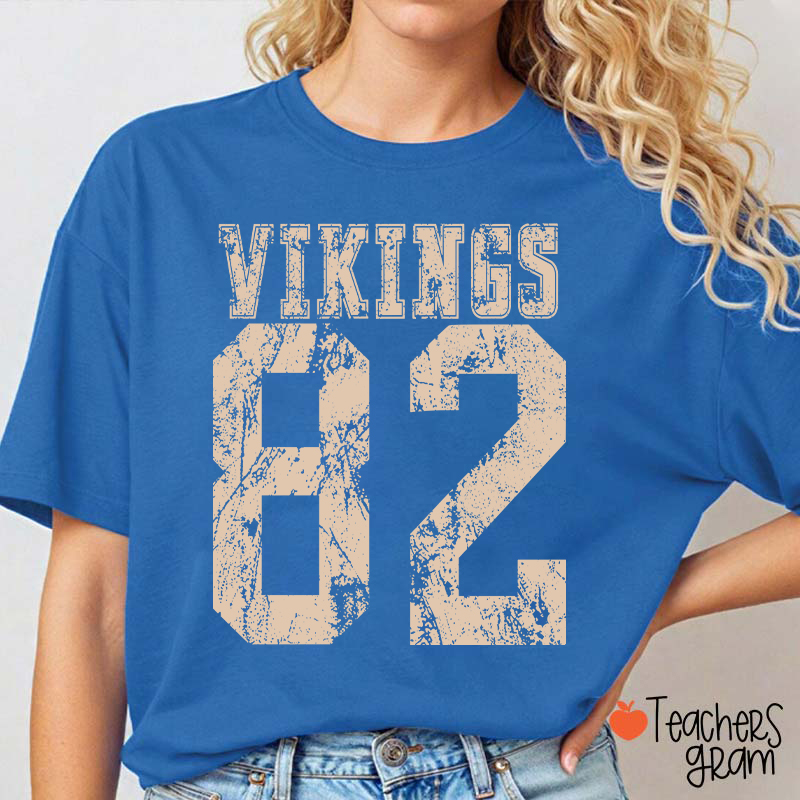 Personalized Mascot Number Vintage Distressed Sport Teacher T‑Shirt