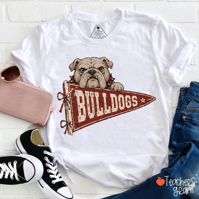 Personalized Mascot Team Name Vintage Pennant Bow Star Teacher T-Shirt