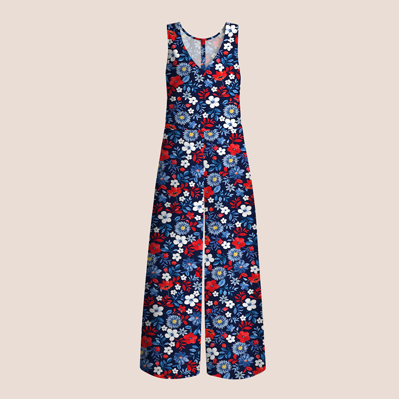 Retro Red White Blue Floral Teacher Jumpsuit