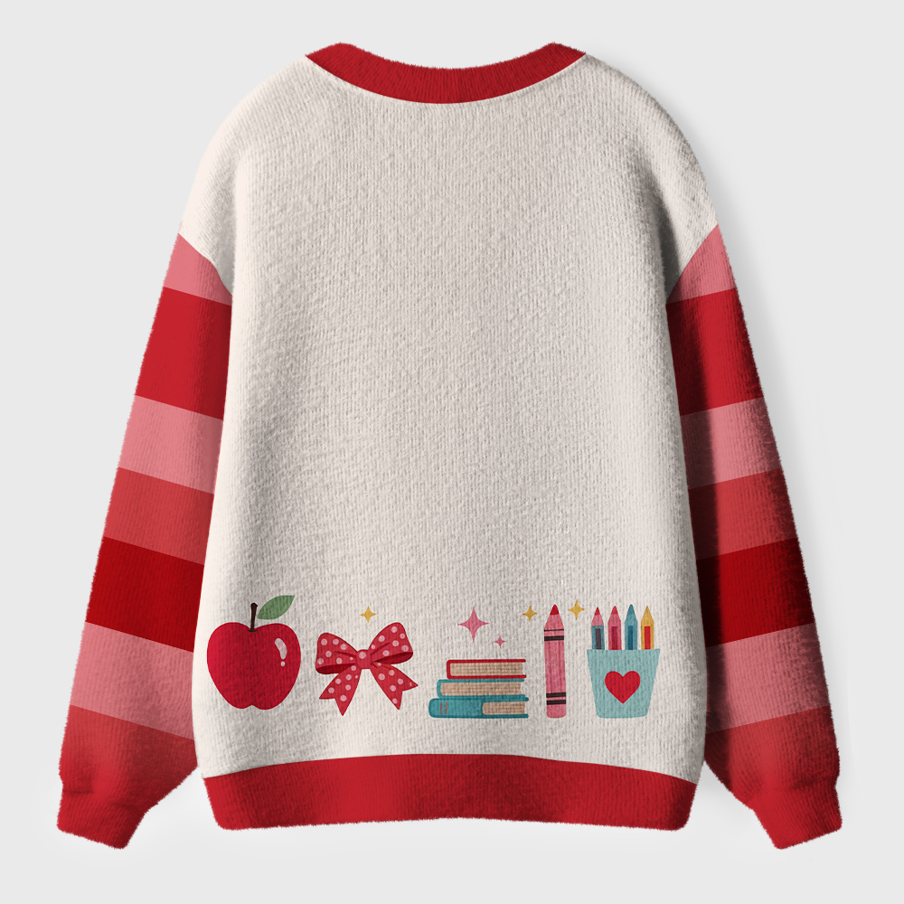 Personalized Name Apple Book Pencil Teacher Ugly Cardigan Sweaters