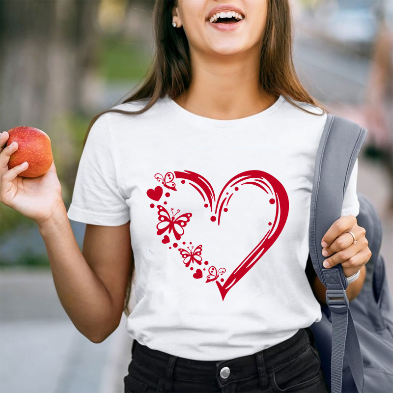 Valentine Heart With Butterfly Teacher T-Shirt