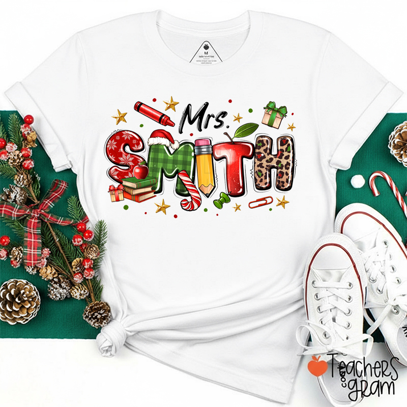 Personalized Name Christmas Vibes Teacher T-Shirt