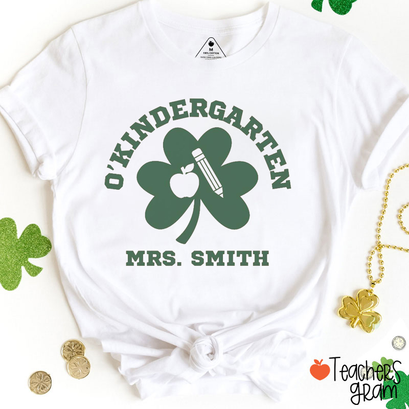 Personalized Name Shamrock Apple Penicl Teacher T-Shirt