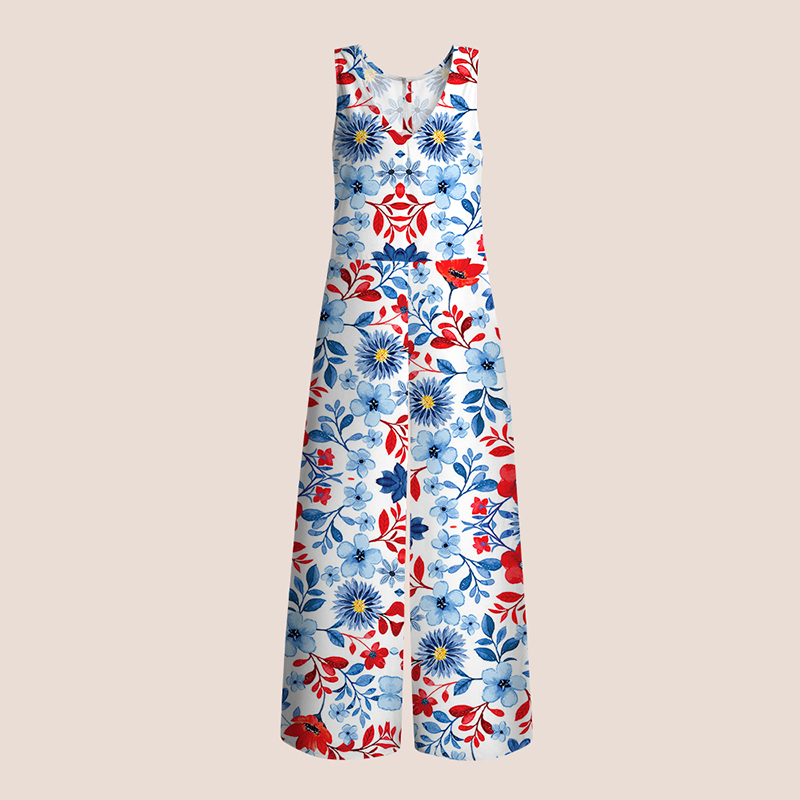 Boho Floral Patriotic Teacher Jumpsuit
