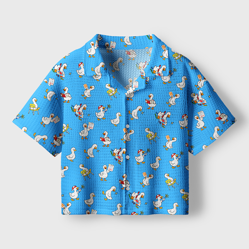 Cute Goose Teacher Crochet Crop Camp Shirt