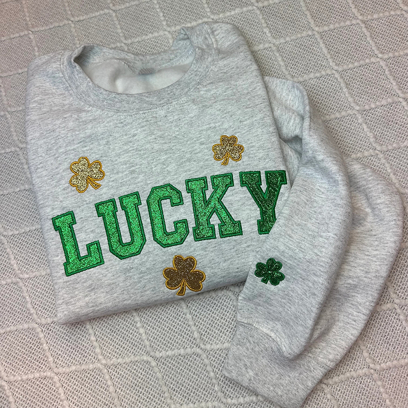 Lucky Glitter Embroidered St. Patrick's Day Teacher Sweatshirt