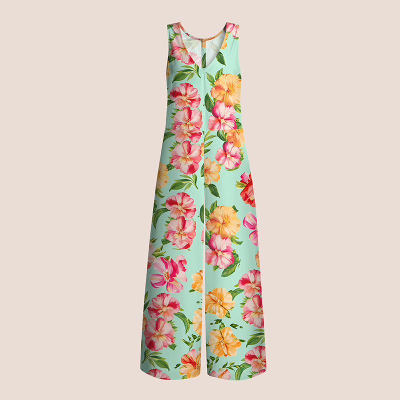 Mint Green Tropical Hibiscus Teacher Jumpsuit