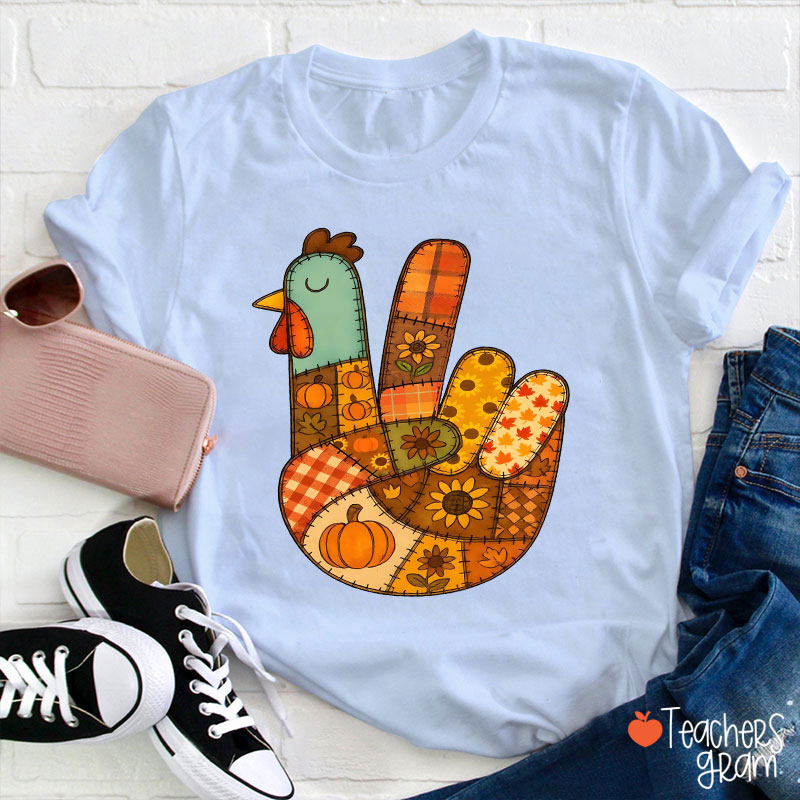 Retro Patchwork Turkey Teacher T-Shirt