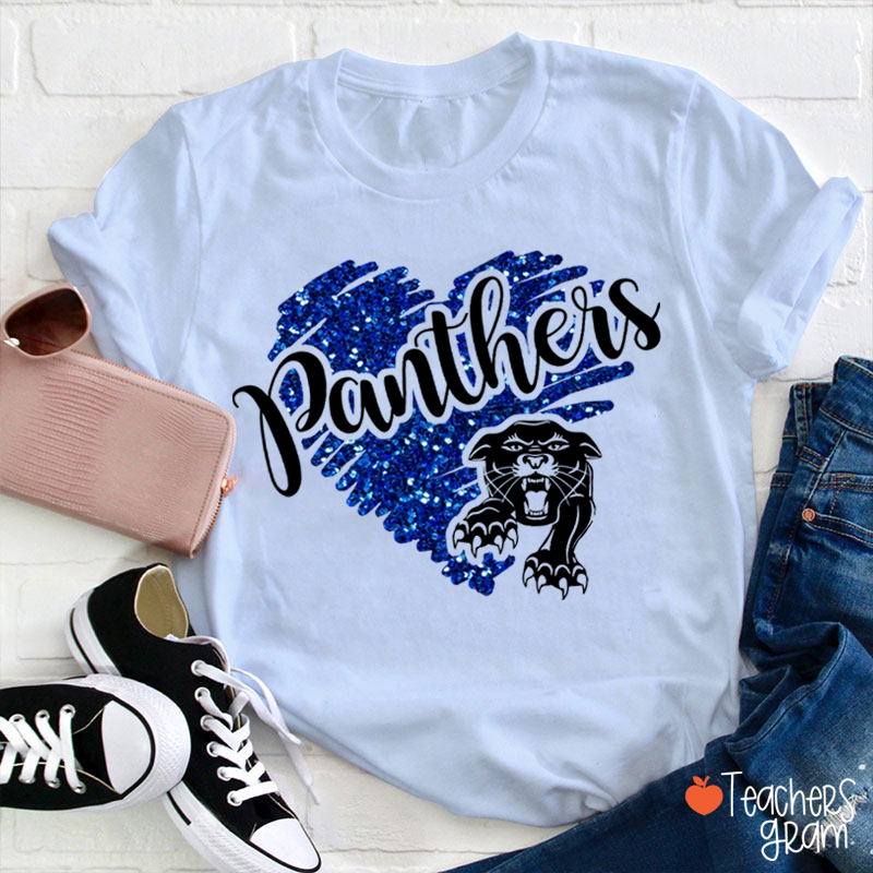 Personalized Mascot Glitter Heart Teacher T-Shirt