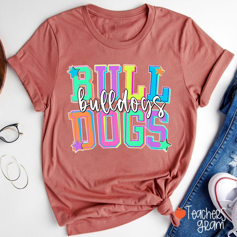 Personalized Mascot School Spirit Star Candy Color Teacher T-Shirt