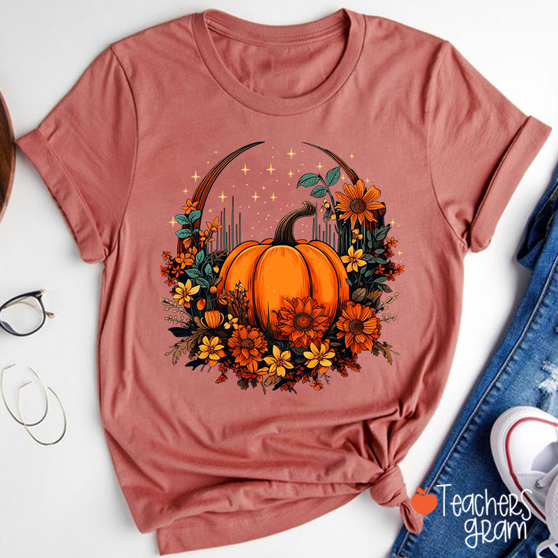 Fall Vibes Pumpkin Teacher T-Shirt