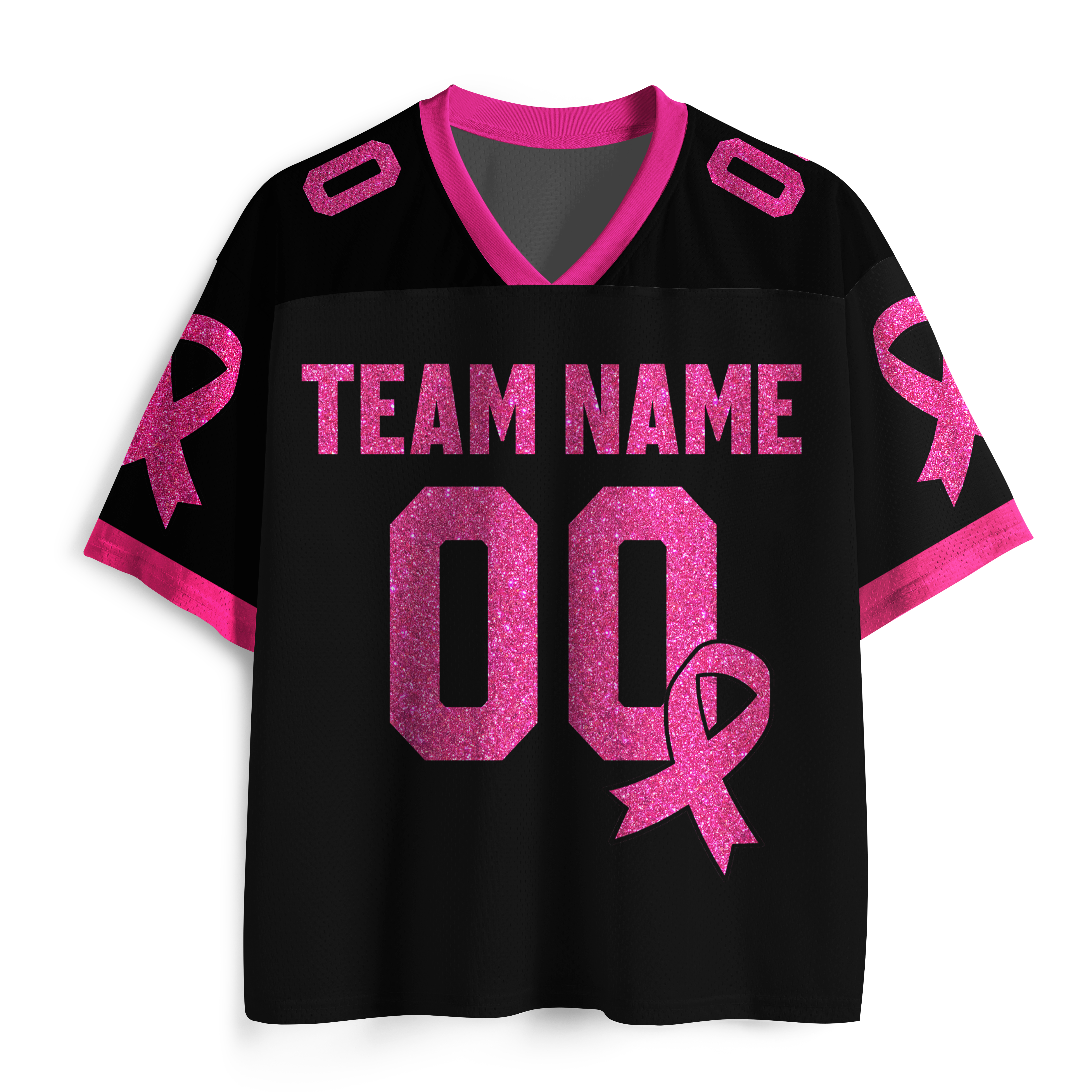 Personalized Name Team Number Pink Ribbon Teacher Mesh Jersey