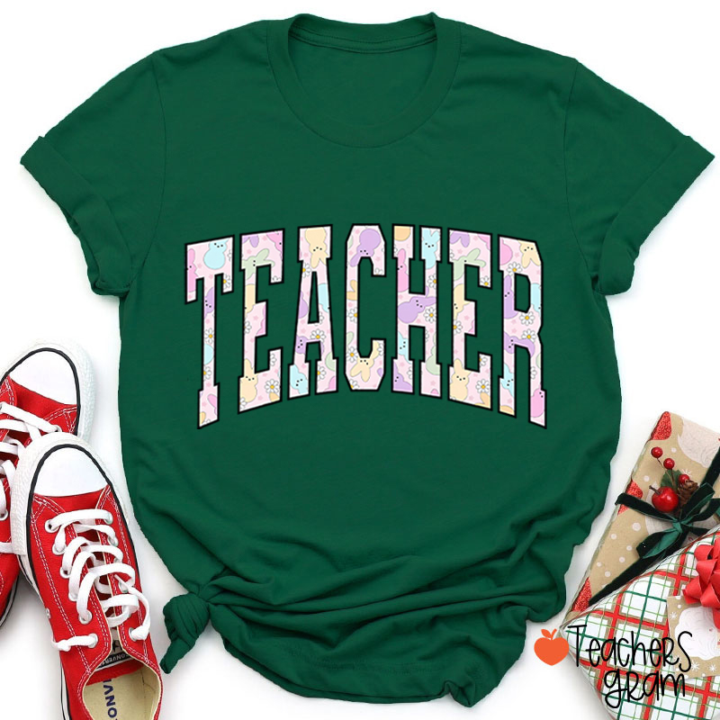 Pink Bunny Printed Teacher Tee