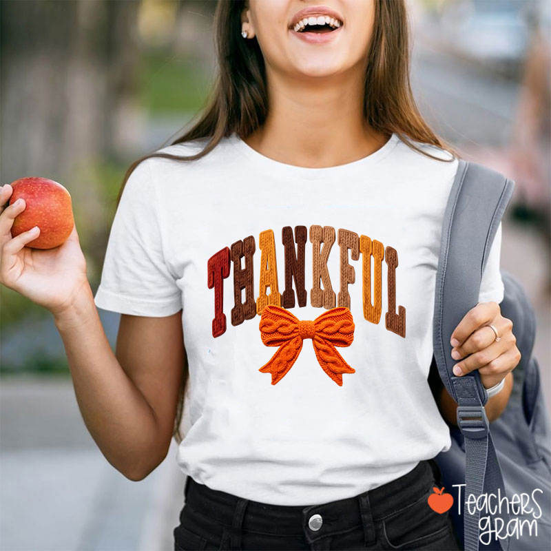 Faux Yarn Preppy Thankful Teacher T-Shirt