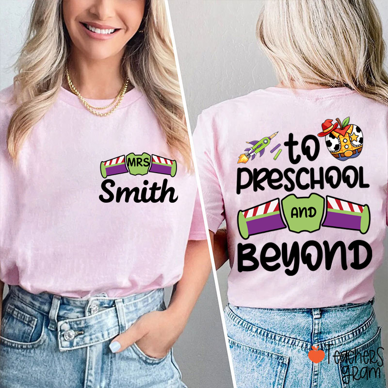 Personalized Grade And Name Galaxy Cartoon Teacher Two Sided T-Shirt