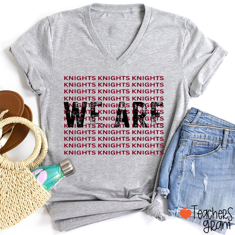 Personalized Mascot We Are School Spirit Teacher Female V-Neck T-Shirt