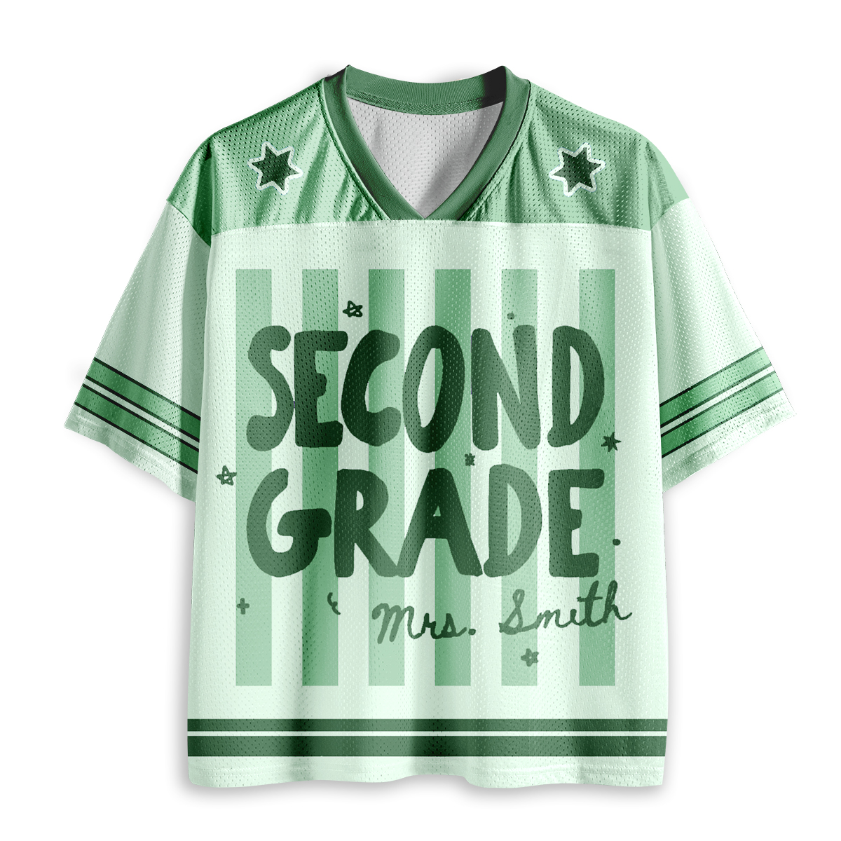 Personalized Grade And Name Preppy Stripes Teacher Mesh Jersey