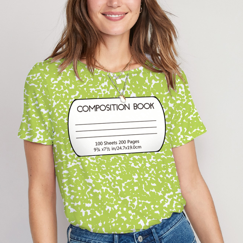 Green Composition Book Teacher Printed T-Shirt