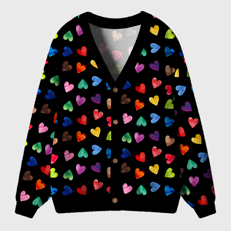 Colorful Hearts Valentine's Day Teacher Ugly Cardigan Sweaters