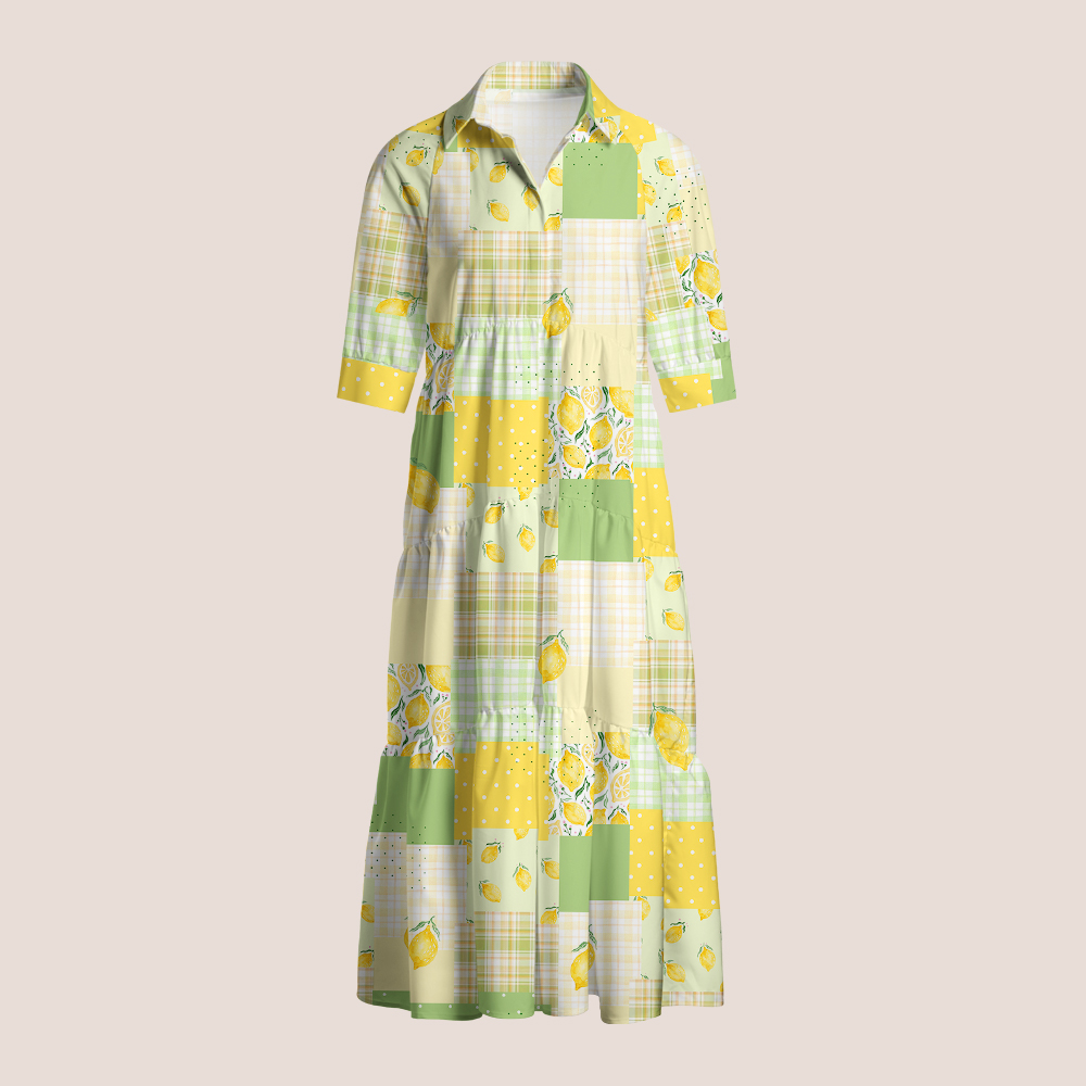 Summer Lemon And Polka Dot Patchwork Teacher Shirtdress
