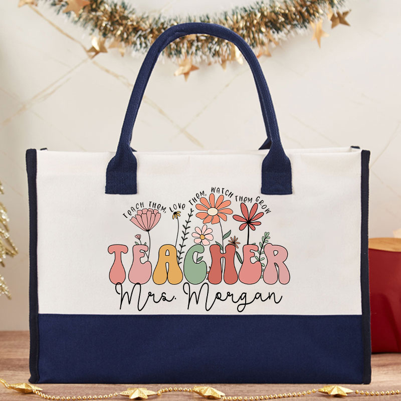 Personalized Teach Them Love Them Watch Them Grow Teacher Cotton Tote Bag