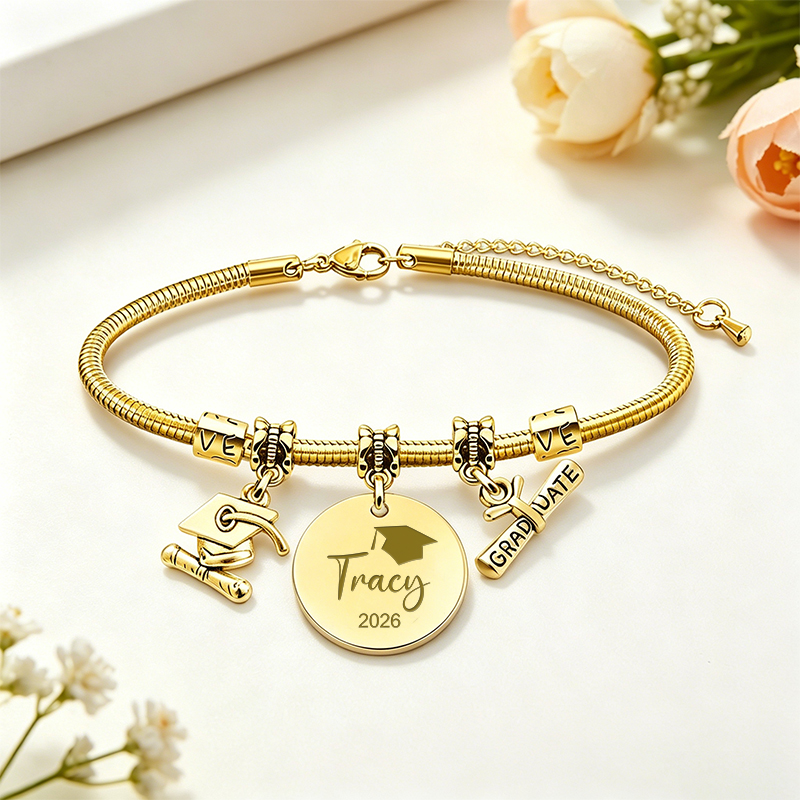 Personalized Name Graduation Keepsake Teacher Metal Bracelet