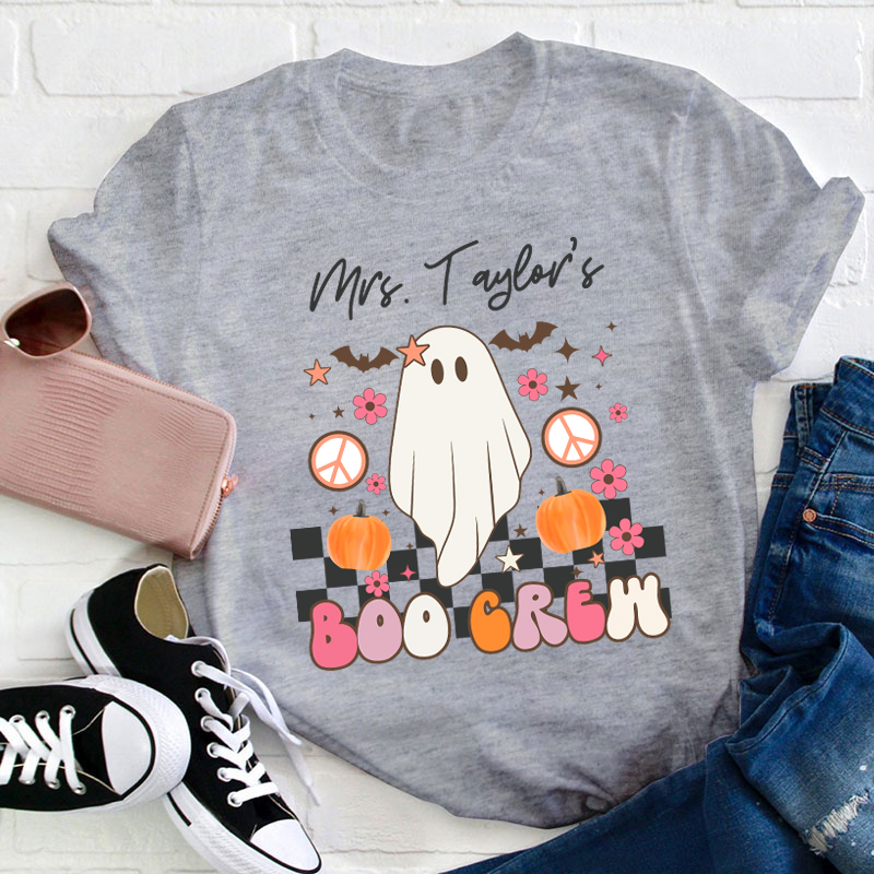 Personalized Name Halloween Boo Crew Teacher T-Shirt