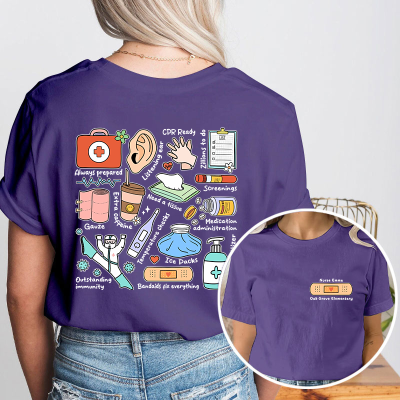 Personalized School Nurse Two Sided T-Shirt