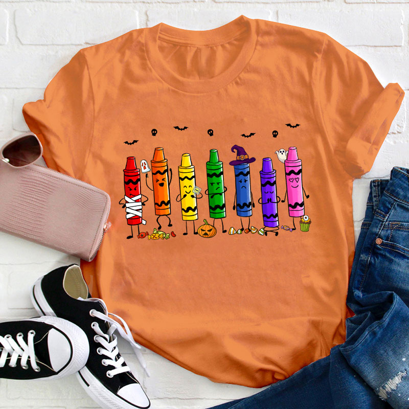 Mood Crayons Halloween Teacher T-Shirt