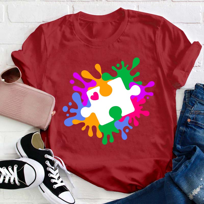 Autism Puzzle Piece Teacher T-Shirt