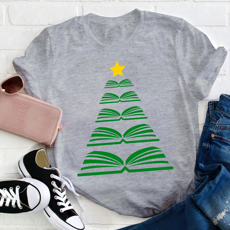 Book Christmas Tree Teacher T-Shirt