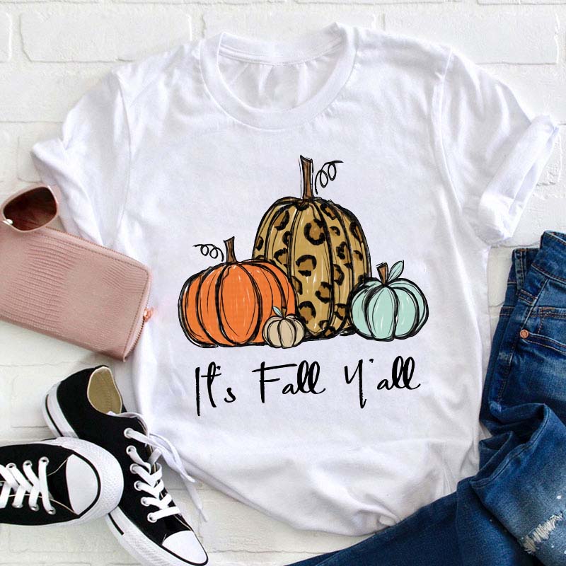 It's Fall Y'all Pumpkin Teacher T-Shirt Sale-Teachersgram