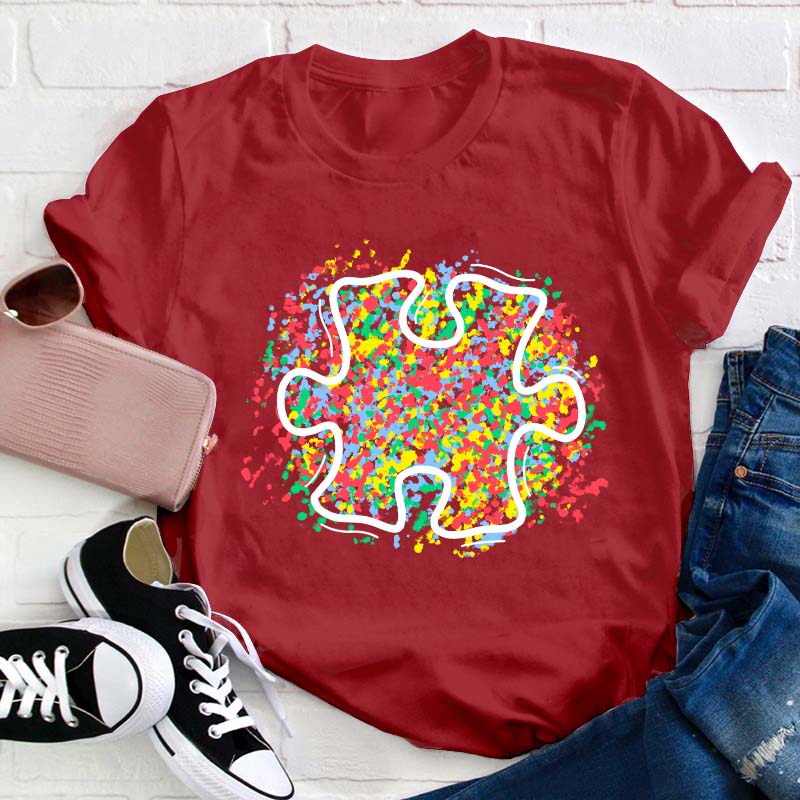 Colorful Autism Puzzle Piece Teacher T-Shirt