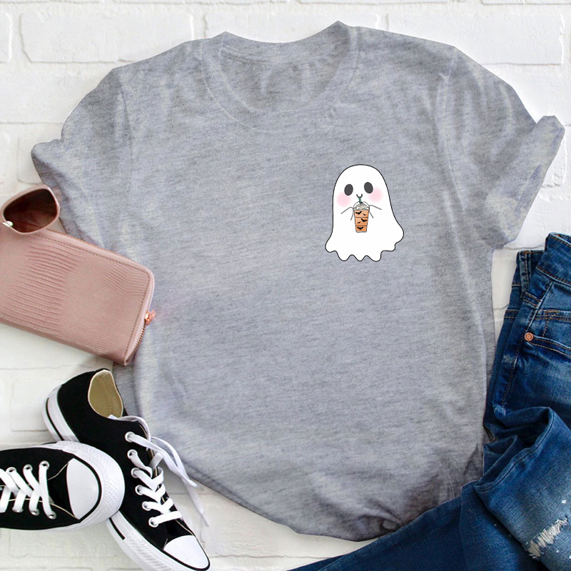 Ghost Drinks Halloween Coffee Teacher T-Shirt