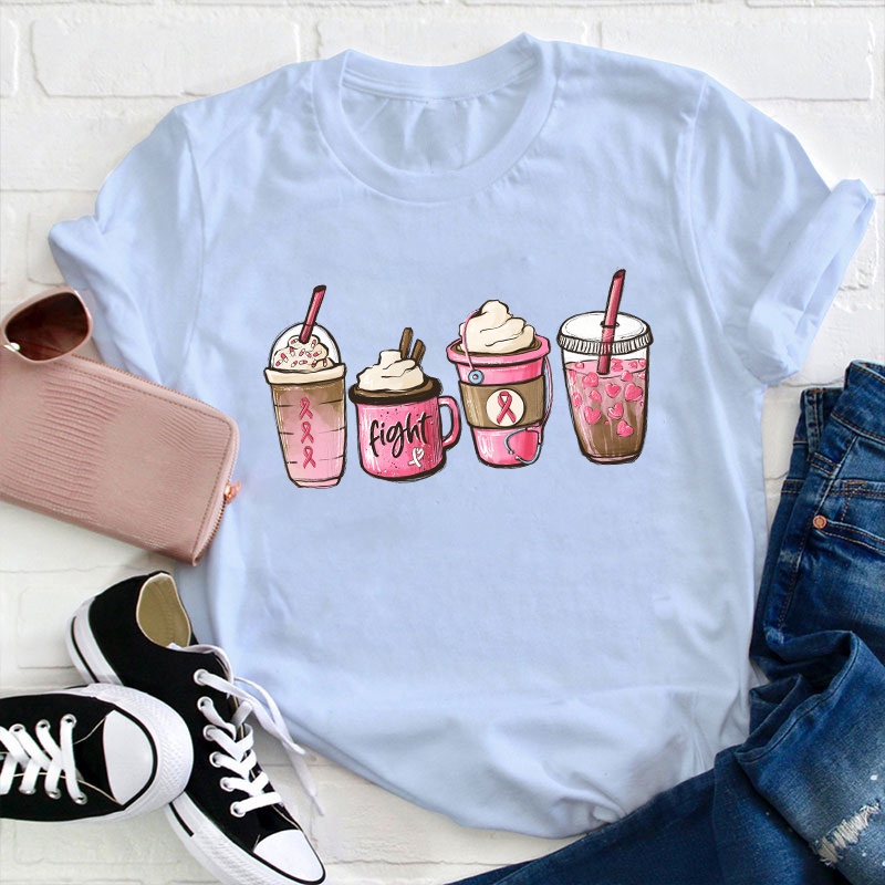 Fight Breast Cancer Coffee Teacher T-Shirt