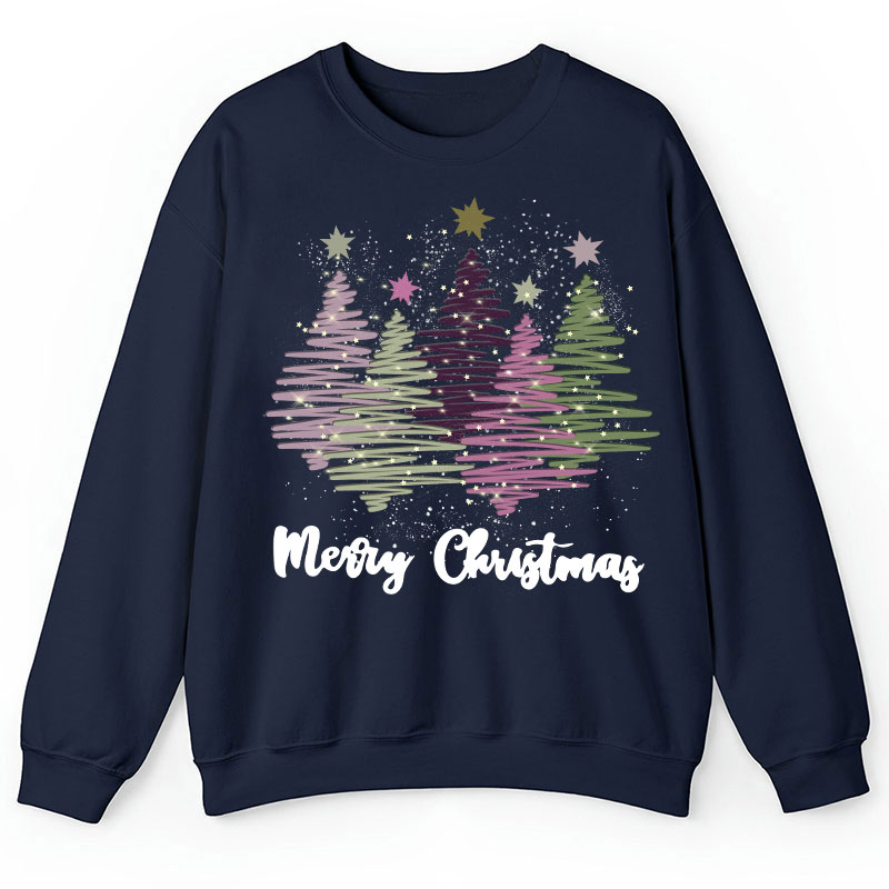 Merry Christmas Colorful Trees Teacher Sweatshirt
