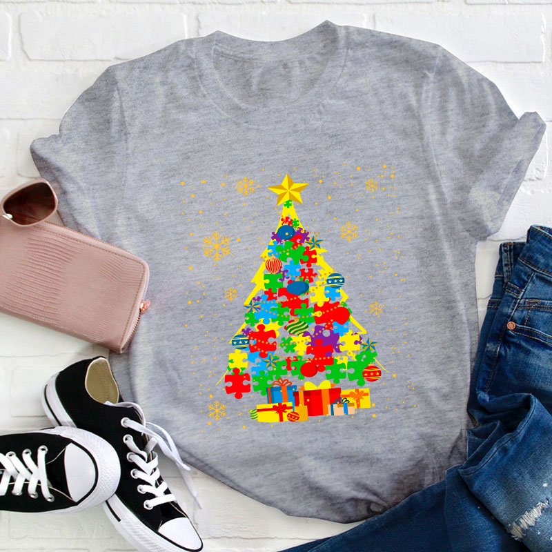 Autism Christmas Trees Teacher T-Shirt