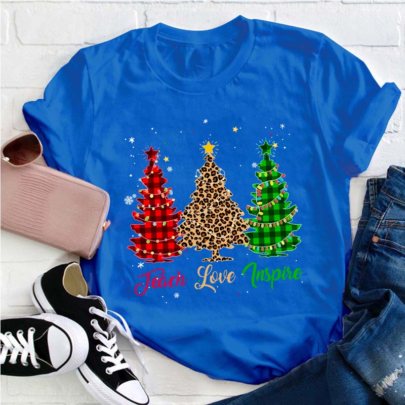 Teach Love Inspire Christmas Tree Teacher T-Shirt