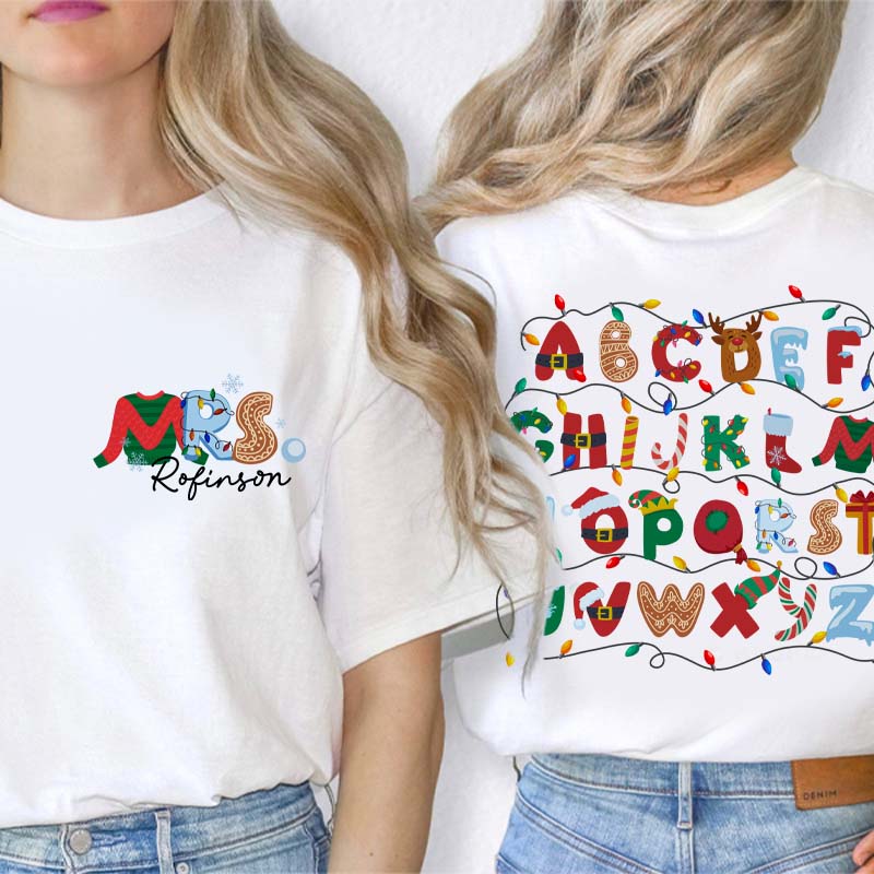 Personalized Alphabet Christmas Teacher T-Shirt