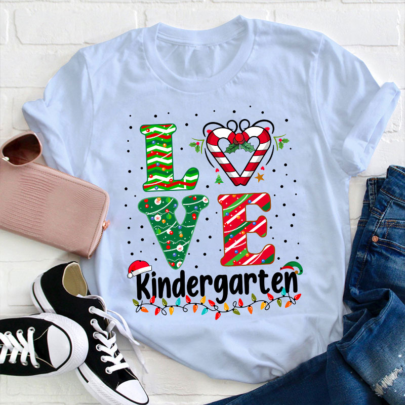 Personalized Grade Love Christmas Teacher T-Shirt