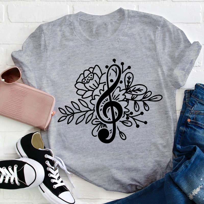 Music Note Flower Teacher T-Shirt