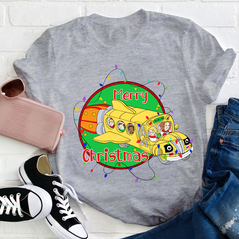 School Bus Merry Christmas Teacher T-Shirt