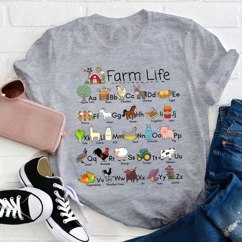 Farm Life Alphabet Teacher T-Shirt