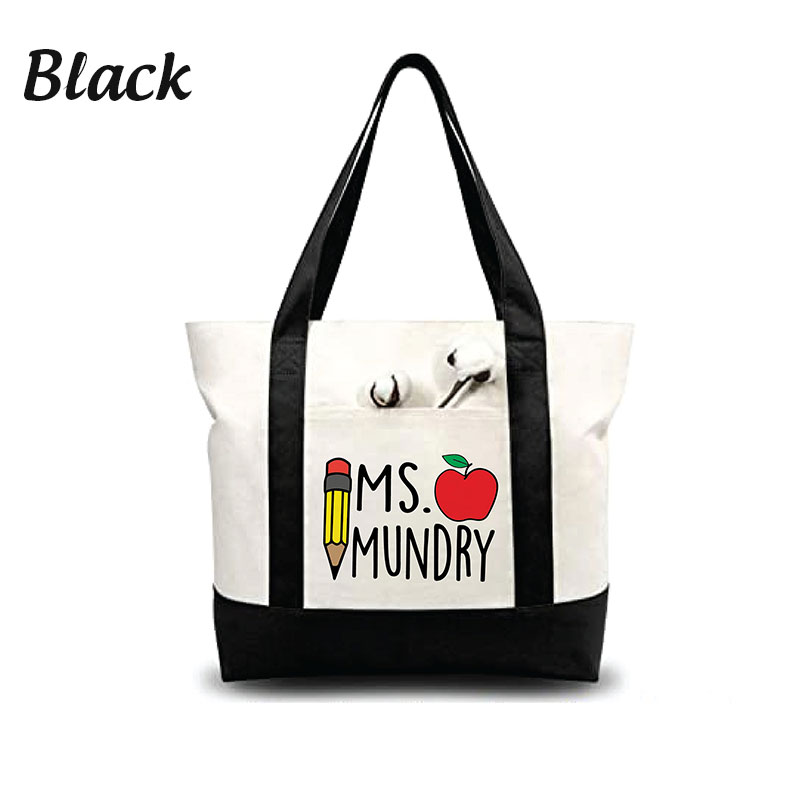 Personalized Pencil Apple Teacher Color Block Tote Bag