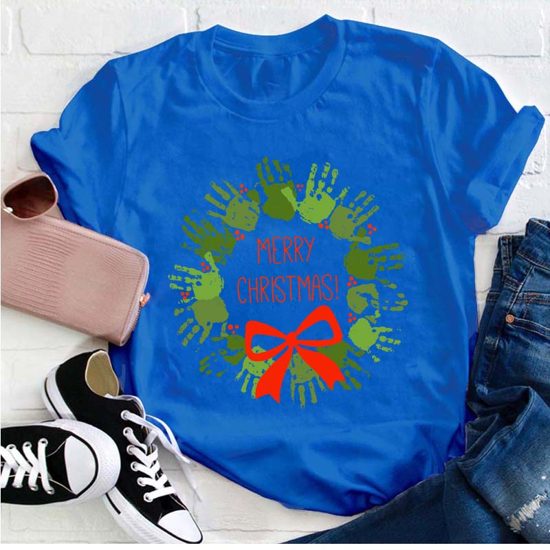 Cute Hands Merry Christmas Teacher T-Shirt