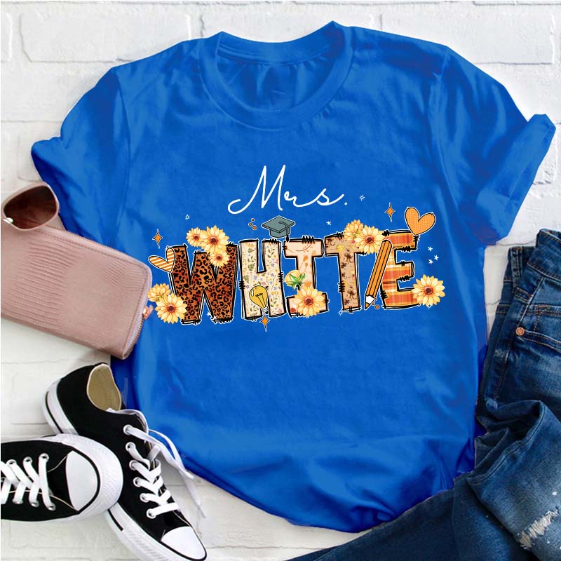 Personalized Name Cute Sunflower Teacher T-Shirt